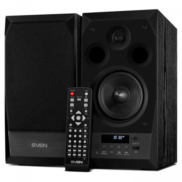 Boxe SVEN MC-10 Black, 2.0 / 2x25W RMS, Bluetooth v. 2.1 +EDR, Display LED digital, Tuner FM, USB, card SD, telecomanda